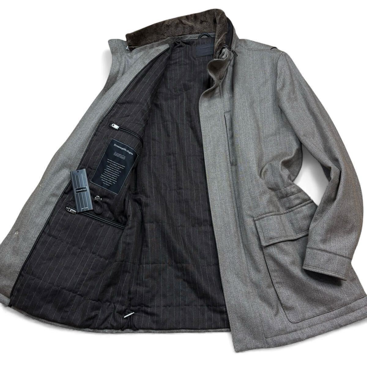 【定価80万!!!美品Lサイズ!!!】ErmenegildoZegna エルメネジルドゼニア 2way ジャケット カシミヤ シルク リアルファー ヘリンボーン_画像1