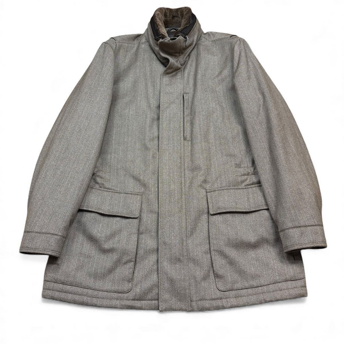 【定価80万!!!美品Lサイズ!!!】ErmenegildoZegna エルメネジルドゼニア 2way ジャケット カシミヤ シルク リアルファー ヘリンボーン_画像2