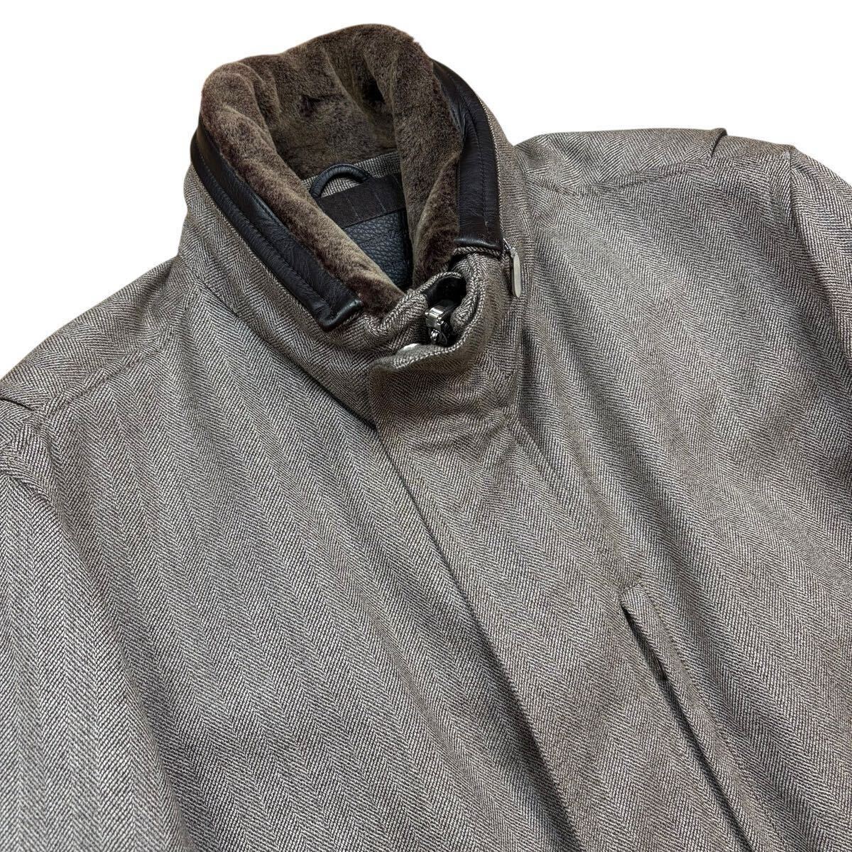 【定価80万!!!美品Lサイズ!!!】ErmenegildoZegna エルメネジルドゼニア 2way ジャケット カシミヤ シルク リアルファー ヘリンボーン_画像3