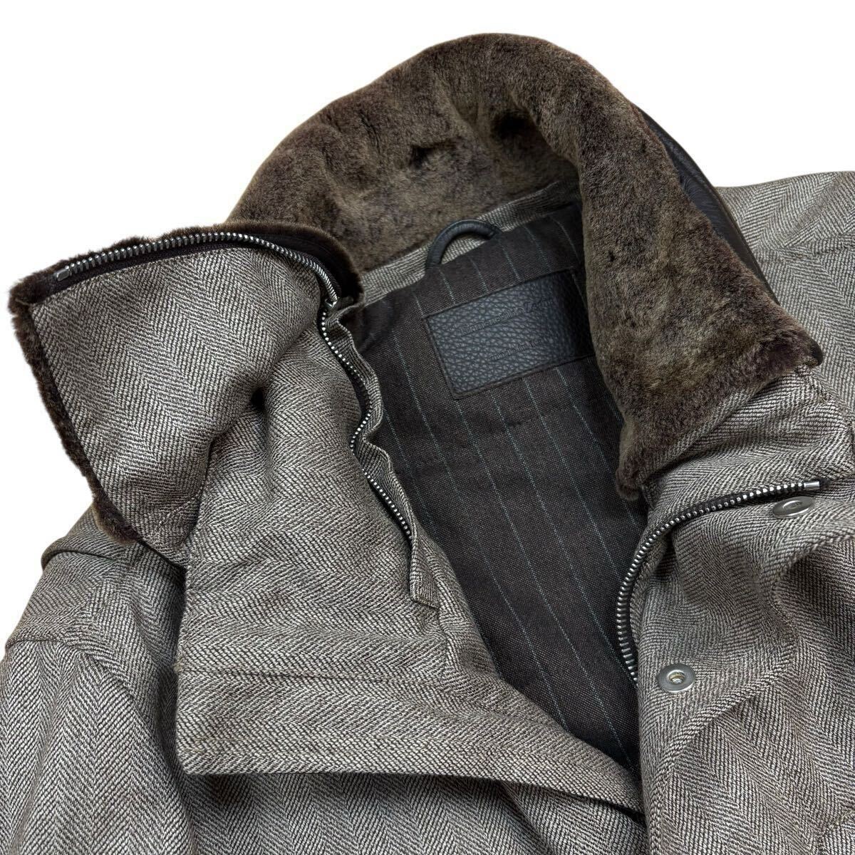 【定価80万!!!美品Lサイズ!!!】ErmenegildoZegna エルメネジルドゼニア 2way ジャケット カシミヤ シルク リアルファー ヘリンボーン_画像4