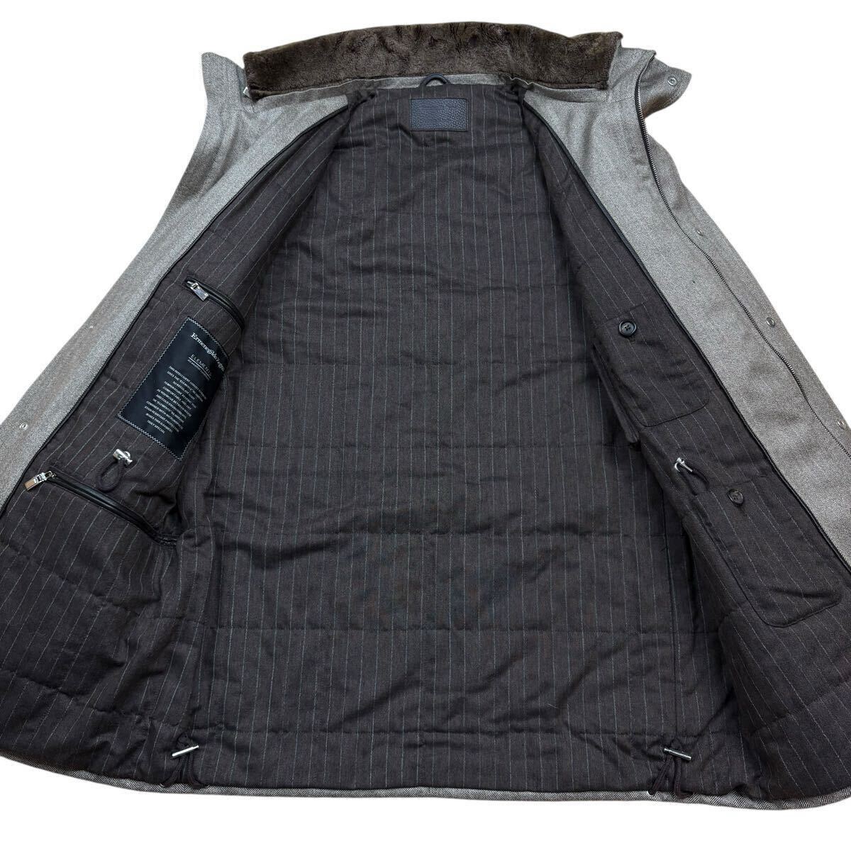 【定価80万!!!美品Lサイズ!!!】ErmenegildoZegna エルメネジルドゼニア 2way ジャケット カシミヤ シルク リアルファー ヘリンボーン_画像6