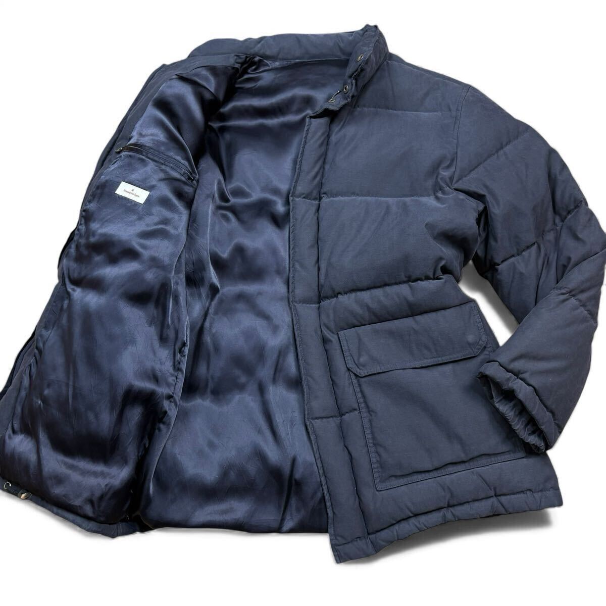 【美品XLサイズ!!!】ErmenegildoZegna エルメネジルドゼニア 中綿ジャケット ブルゾン ロゴ ジップアップ ダークネイビー メンズ サイズ50_画像1