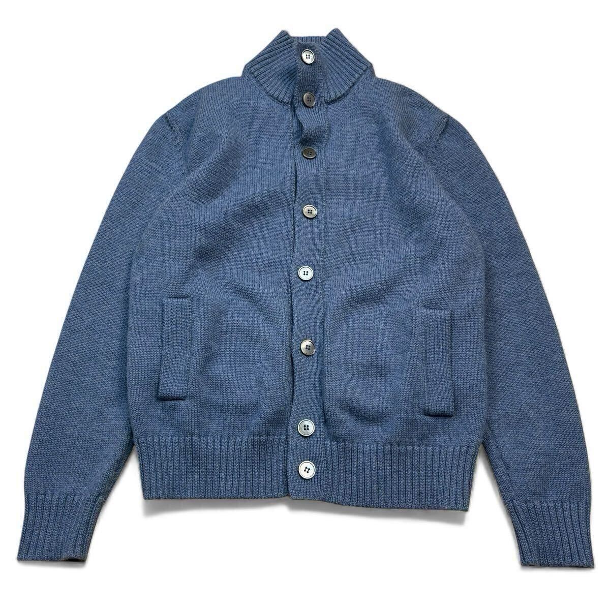 【極美品XXLサイズ!!!】ZANONE ザノーネ CHIOTO キョート ニットジャケット カーディガン ハイネック ブルー 青 メンズ サイズ52_画像1