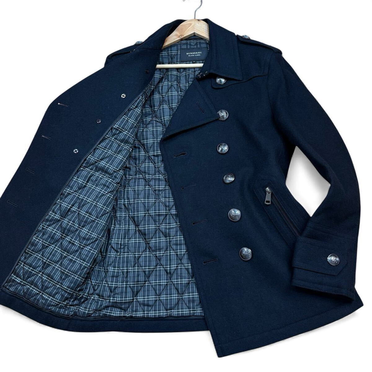 【名作!!!極美品!!!】BURBERRY BLACK LABEL バーバリーブラックレーベル ナポレオン ピーコート キルティング ノバチェック メンズ Mサイズ_画像1