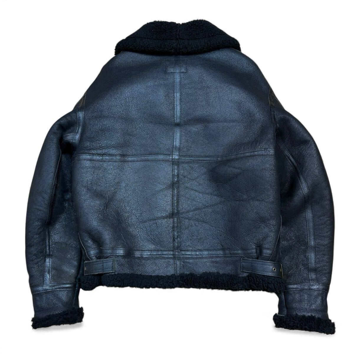 【希少デザイン!!!】AVIREX アヴィレックス B-3 ムートンジャケット フライトジャケット ワッペン ラムレザー 羊革 黒 メンズ サイズ36_画像5