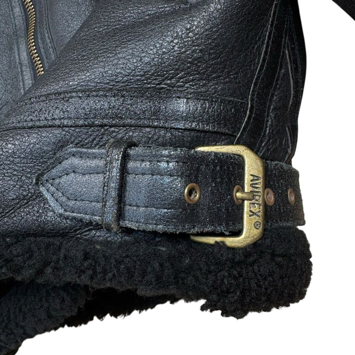 【希少デザイン!!!】AVIREX アヴィレックス B-3 ムートンジャケット フライトジャケット ワッペン ラムレザー 羊革 黒 メンズ サイズ36_画像9