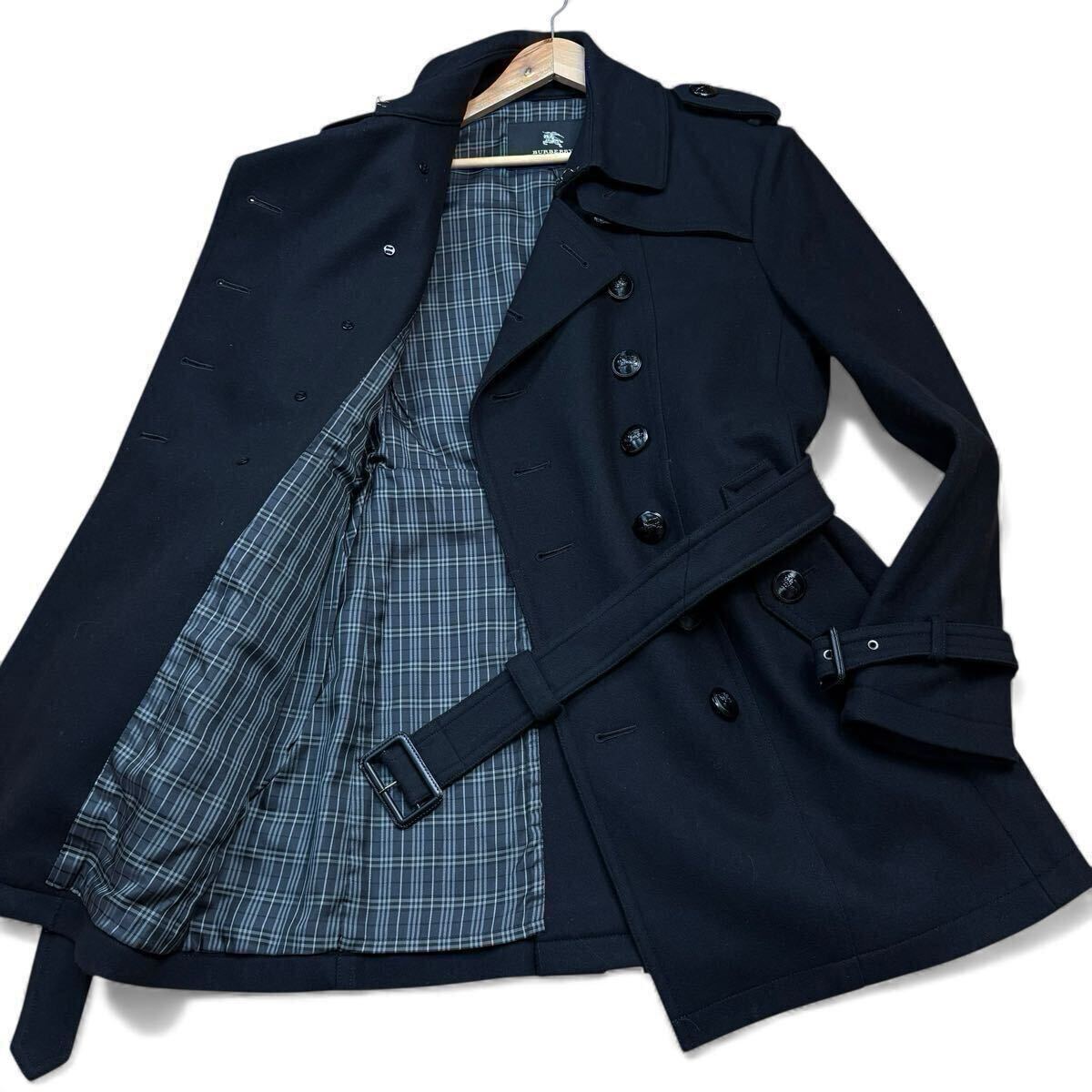 【極美品Lサイズ!!!】BURBERRY BLACK LABEL バーバリーブラックレーベル カシミヤ ナポレオンコート ノバチェック ベルト メンズ 黒_画像2