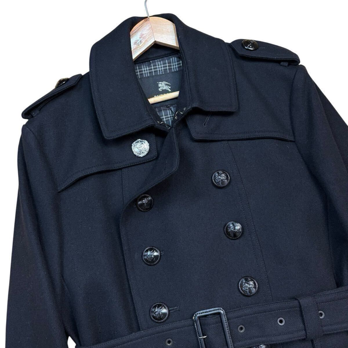 【極美品Lサイズ!!!】BURBERRY BLACK LABEL バーバリーブラックレーベル カシミヤ ナポレオンコート ノバチェック ベルト メンズ 黒_画像3