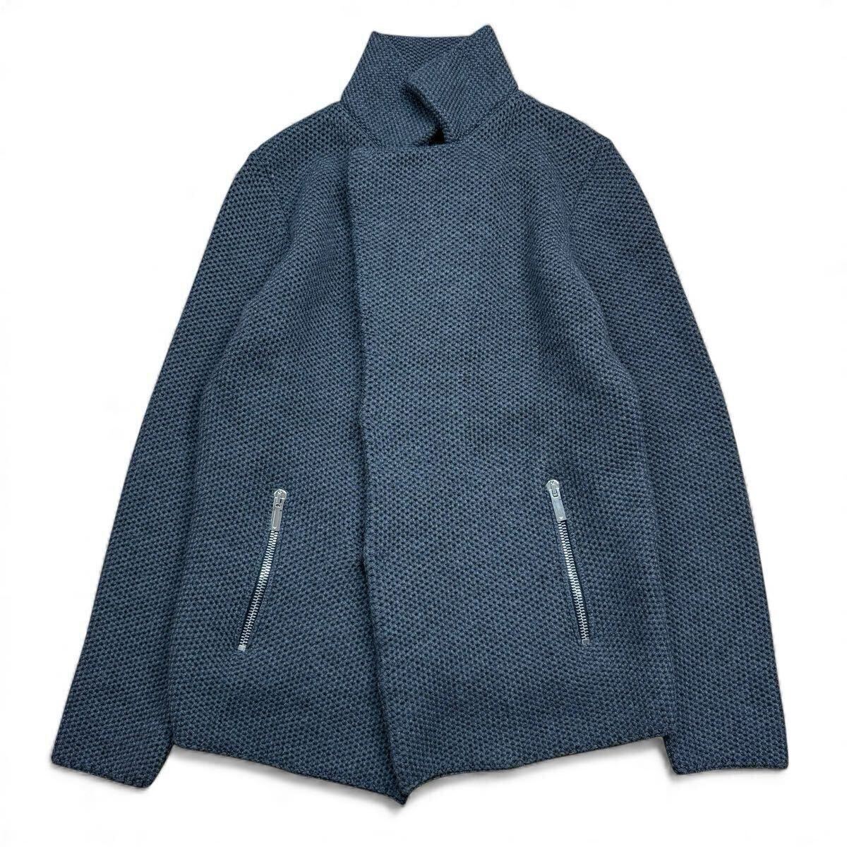 【極美品XLサイズ!!!】EMPORIOARMANI スタンドカラー ニットジャケット スナップボタン 編み込み ワッフル生地 ウール メンズ サイズ50_画像1