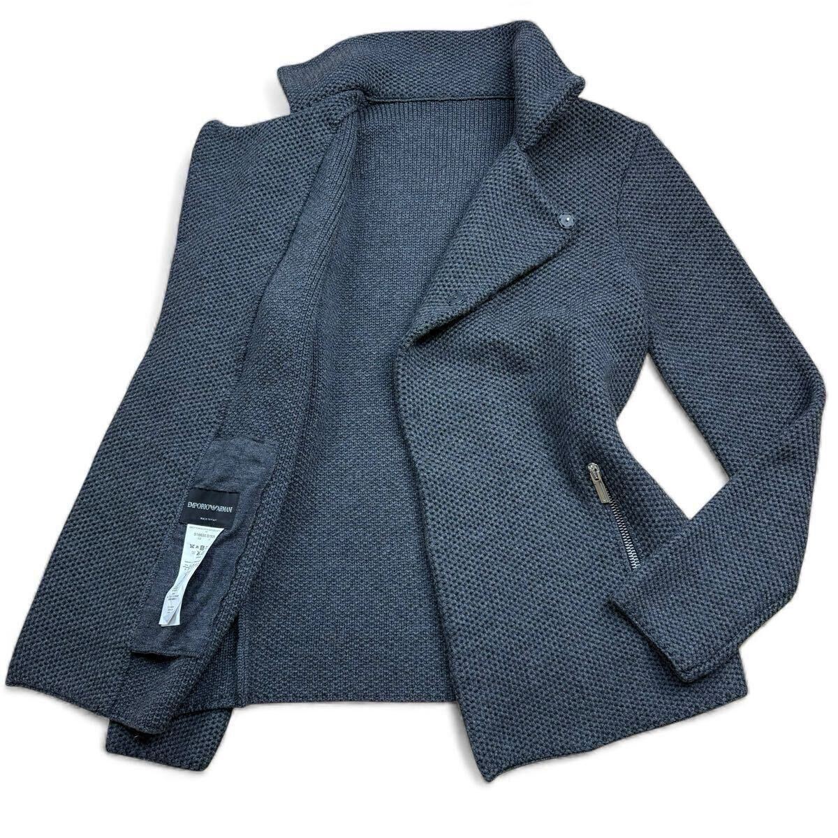 【極美品XLサイズ!!!】EMPORIOARMANI スタンドカラー ニットジャケット スナップボタン 編み込み ワッフル生地 ウール メンズ サイズ50_画像2
