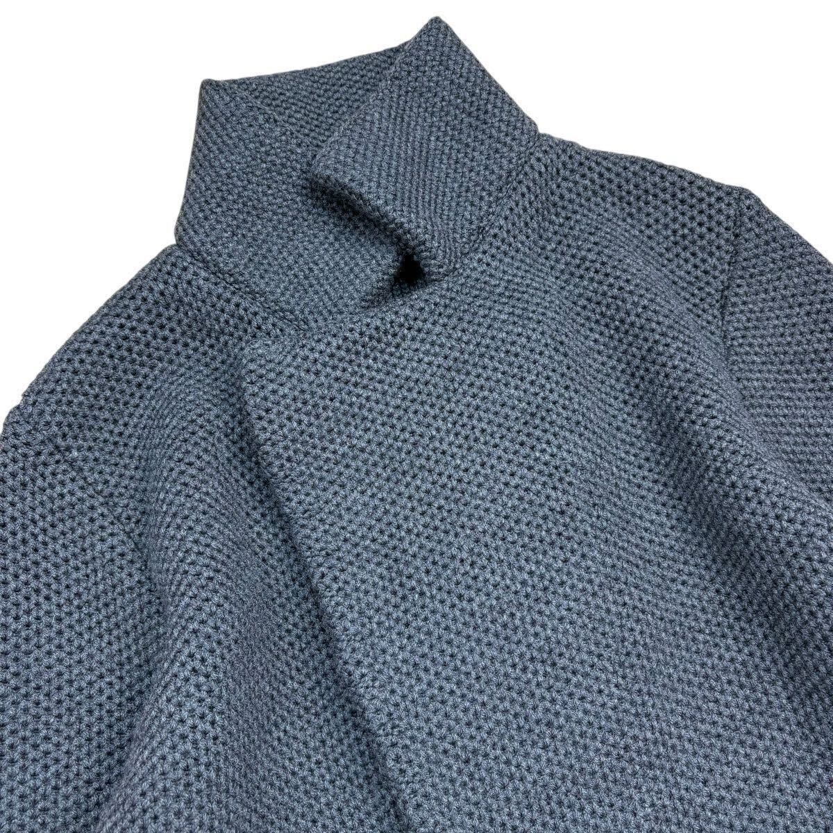 【極美品XLサイズ!!!】EMPORIOARMANI スタンドカラー ニットジャケット スナップボタン 編み込み ワッフル生地 ウール メンズ サイズ50_画像3