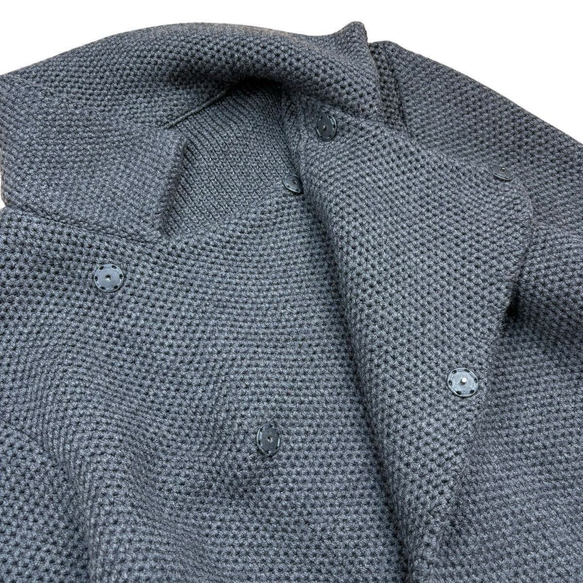 【極美品XLサイズ!!!】EMPORIOARMANI スタンドカラー ニットジャケット スナップボタン 編み込み ワッフル生地 ウール メンズ サイズ50_画像4