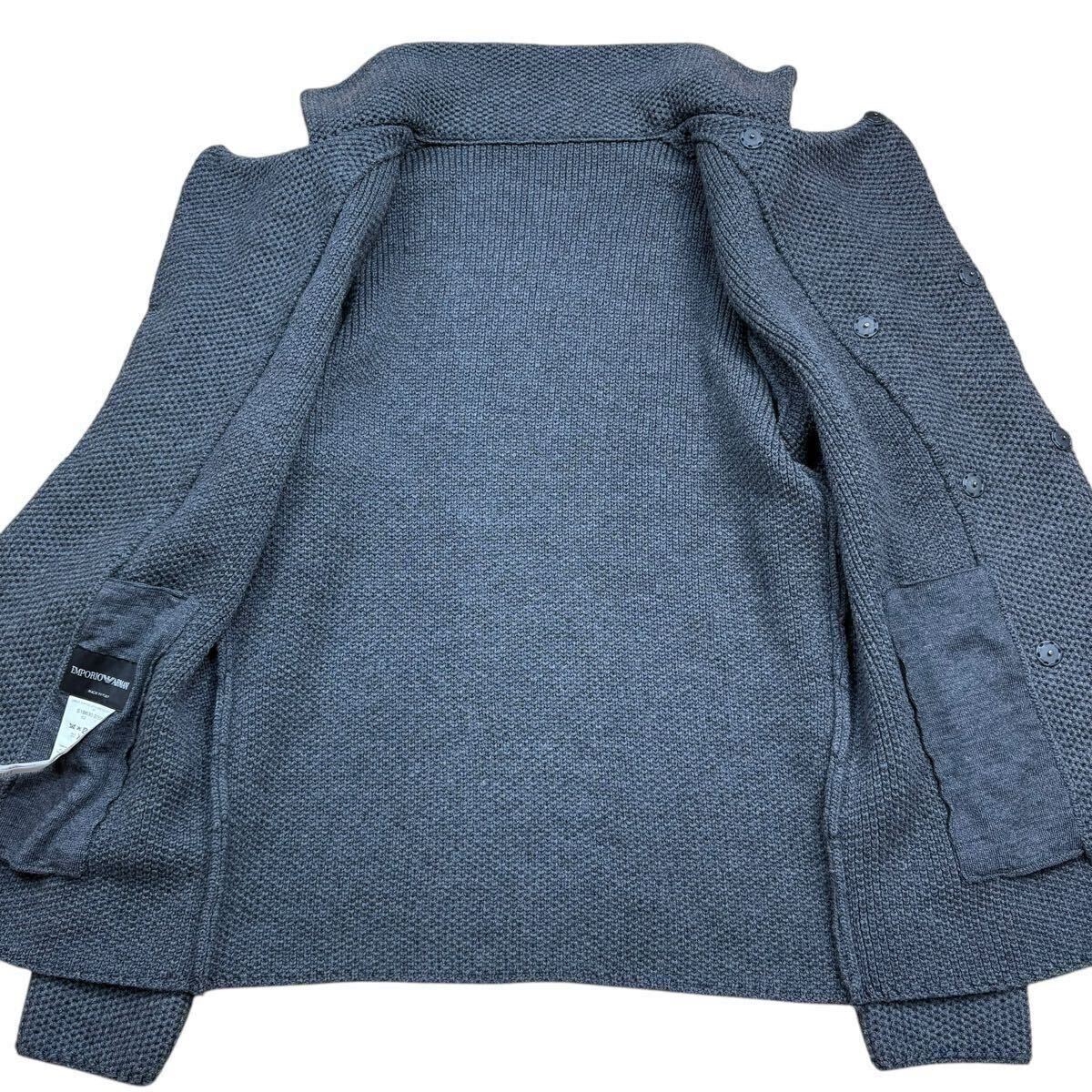 【極美品XLサイズ!!!】EMPORIOARMANI スタンドカラー ニットジャケット スナップボタン 編み込み ワッフル生地 ウール メンズ サイズ50_画像6