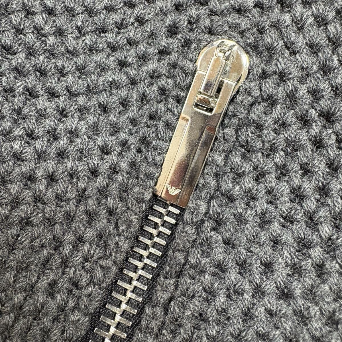 【極美品XLサイズ!!!】EMPORIOARMANI スタンドカラー ニットジャケット スナップボタン 編み込み ワッフル生地 ウール メンズ サイズ50_画像8