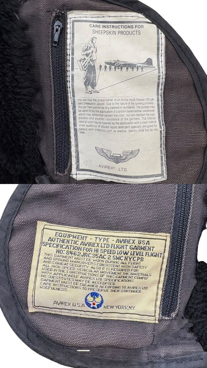 【希少デザイン!!!】AVIREX アヴィレックス B-3 ムートンジャケット フライトジャケット ワッペン ラムレザー 羊革 黒 メンズ サイズ36_画像7