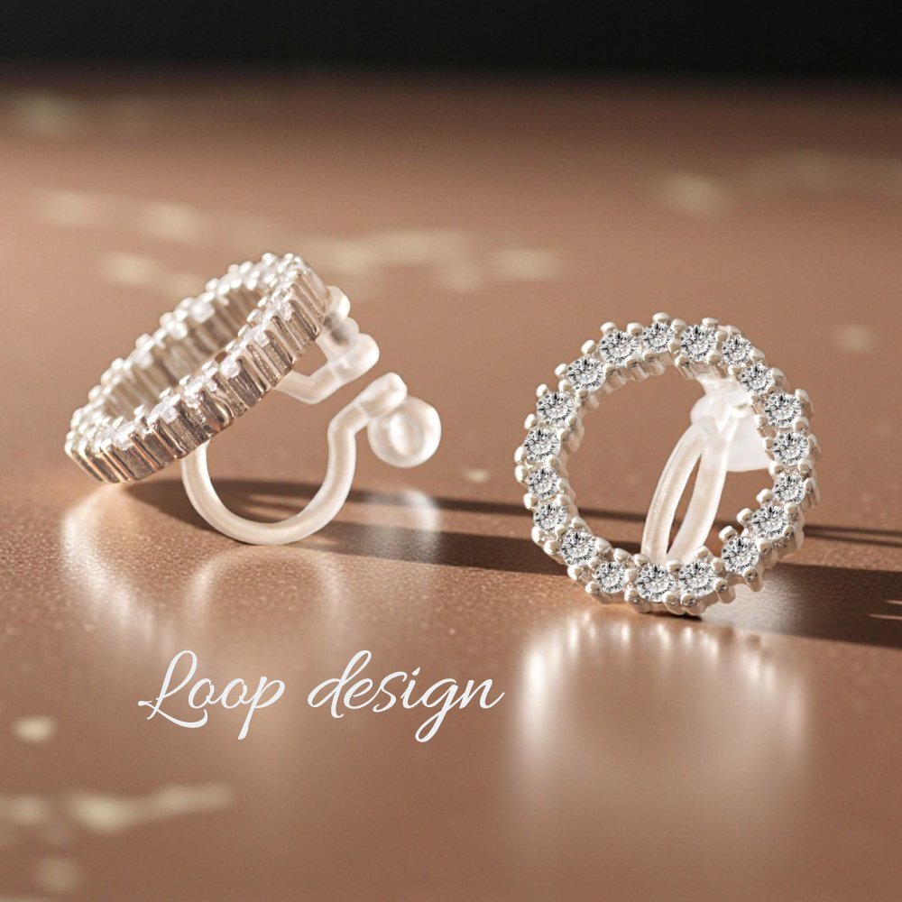 新品/イヤリング/レディース/ループ/サークル/円/丸/シルバー/銀/プラチナ仕上げ/ピアス見え/小ぶり/樹脂/金属アレルギー/ダイヤ/CZ_画像5