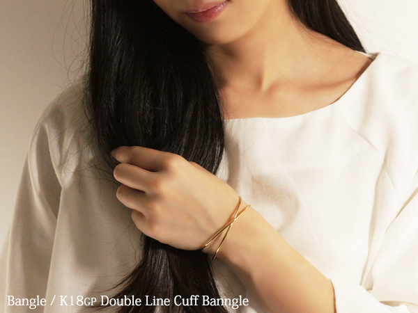 新品/バングル/K18GP/カフ/イエローゴールド/18金/レディース/ダブルライン/メタル/シンプル/重ね付け/上品/女性/ブレスレット/YG_画像5