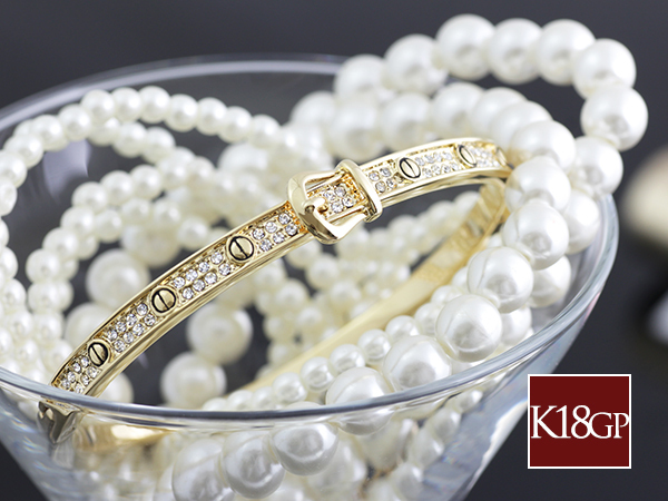 新品/バングル/K18GP/イエローゴールド/レディース/18金/ダイヤ/ビス/デザイン/ベルト/シンプル/上品/女性/ブレスレット/CZ/YG_画像4