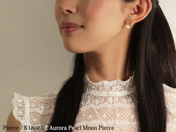 新品/ピアス/K18GP/パール/ダイヤ/イエローゴールド/18金/真珠/レディース/両耳/スタッド/月/ムーン/星/シンプル/上品/女性/CZ/YG_画像5