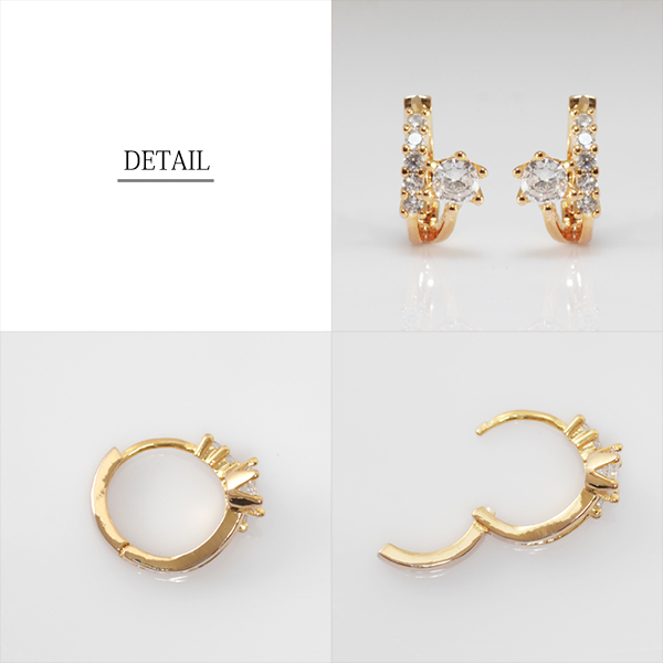 新品/ピアス/K18GP/フープ/ダイヤ/ディープゴールド/18金/小さめ/レディース/両耳/キャッチレス/シンプル/小さい/リング/CZ/DG_画像4