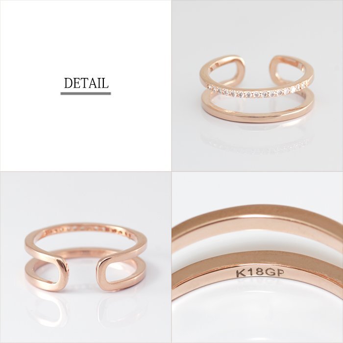 14号 / 新品 指輪 K18GP ダブルライン リング レディース メタル 2連 細い 重ね着け 18金 18kコーティング ピンクゴールド ダイヤ CZ 女性_画像4