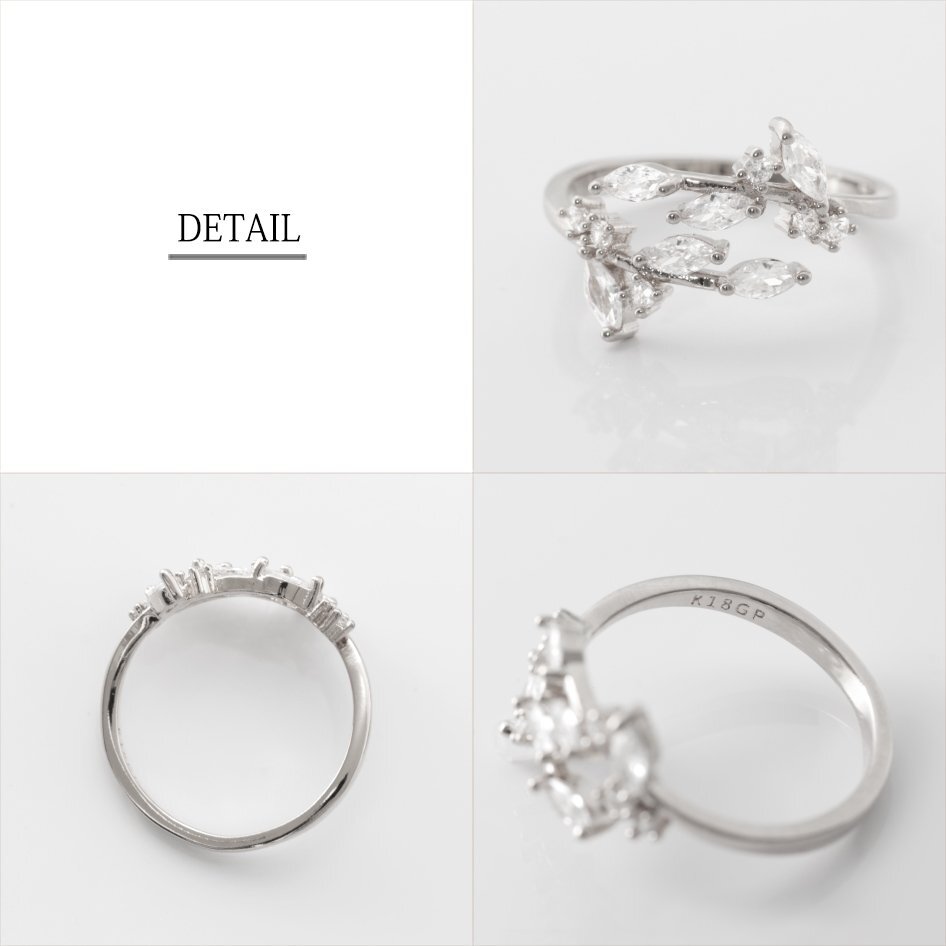 15号~19号 調整可能 フォークリング/新品 指輪 K18GP フリーサイズ リーフ 葉 シルバー 18金 ホワイトゴールド レディース プレゼント 女_画像6