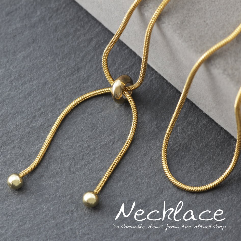 新品/ネックレス/レディース/ロング/ゴールド/合金/メタルボール/スネークチェーン/スライド式アジャスター/ラリアット/シンプル/女性/Y字_画像1