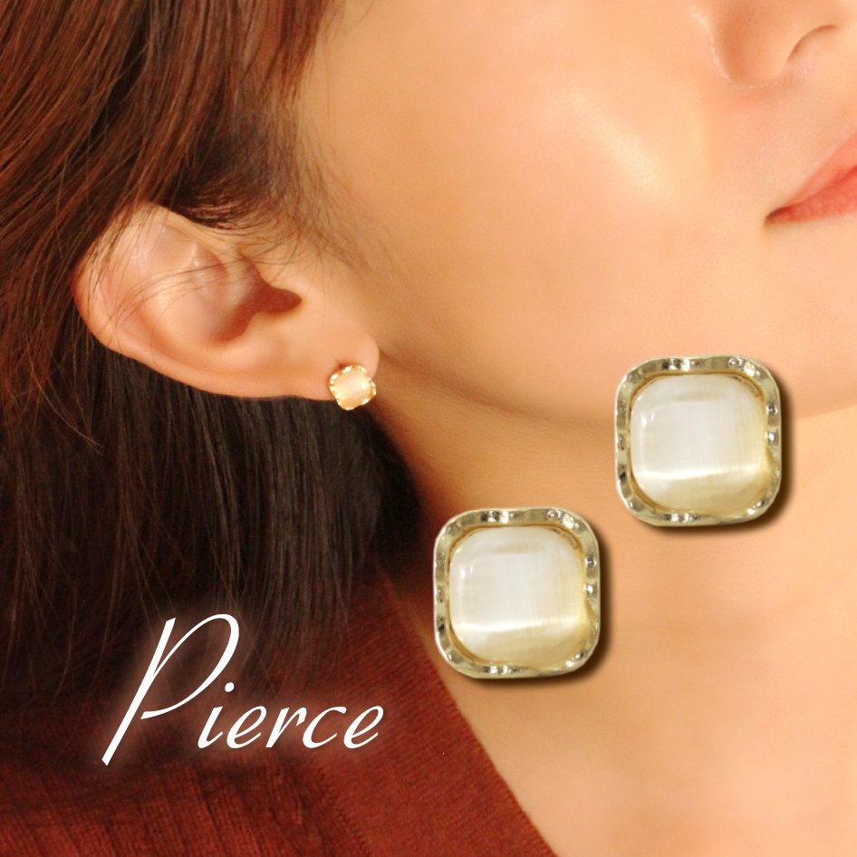 新品/ピアス/K18GP/四角/しかく/小さめ/アクリル/シンプル/イエローゴールド/かわいい/大人/女性/きれいめ/お洒落/小ぶり/上品/月/ムーン_画像1