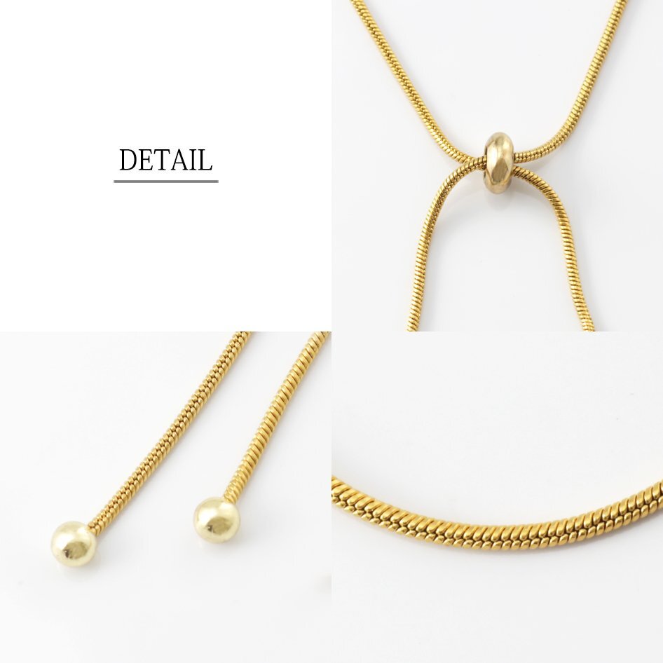 新品/ネックレス/レディース/ロング/ゴールド/合金/メタルボール/スネークチェーン/スライド式アジャスター/ラリアット/シンプル/女性/Y字_画像3