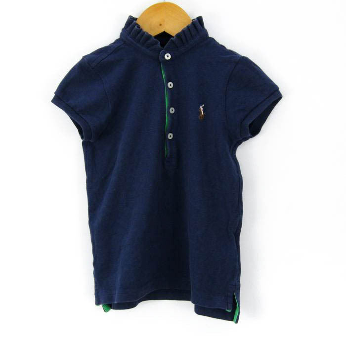 ポロ・ラルフローレン 半袖ポロシャツ フリルネック ロゴ トップス ストレッチ キッズ 女の子用 4サイズ ネイビー POLO RALPH LAUREN_画像1