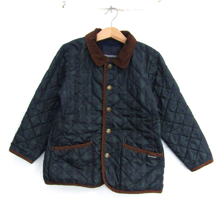  Miki House стеганная куртка в клетку внешний обратная сторона боа Kids для мальчика 110 размер темно-синий × зеленый MIKIHOUSE