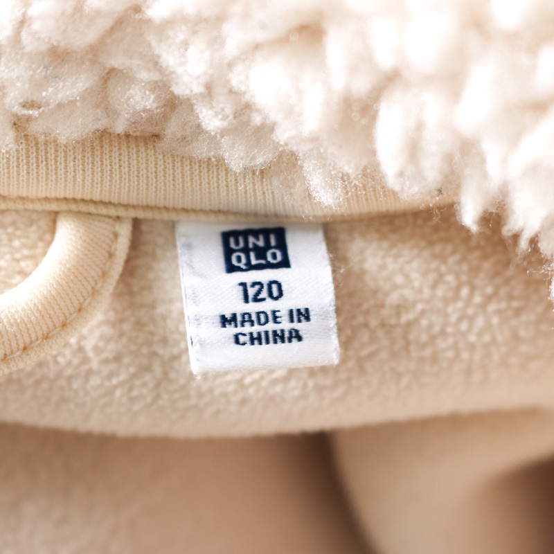 ユニクロ ボアフリースジャケット アウター キッズ 女の子用 120サイズ オフホワイト UNIQLO_画像3
