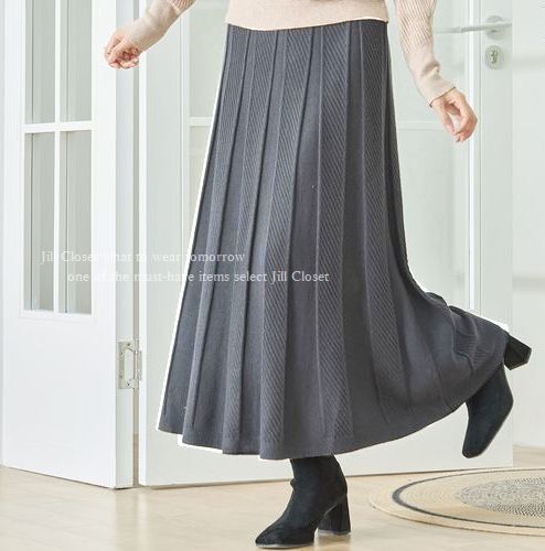 新品L～LL【送料185円】GRAY*伸縮◎しっとり柔らかな もちもちジャガードニット素材*通勤オフィス対応◎ロングスカート7713_画像6