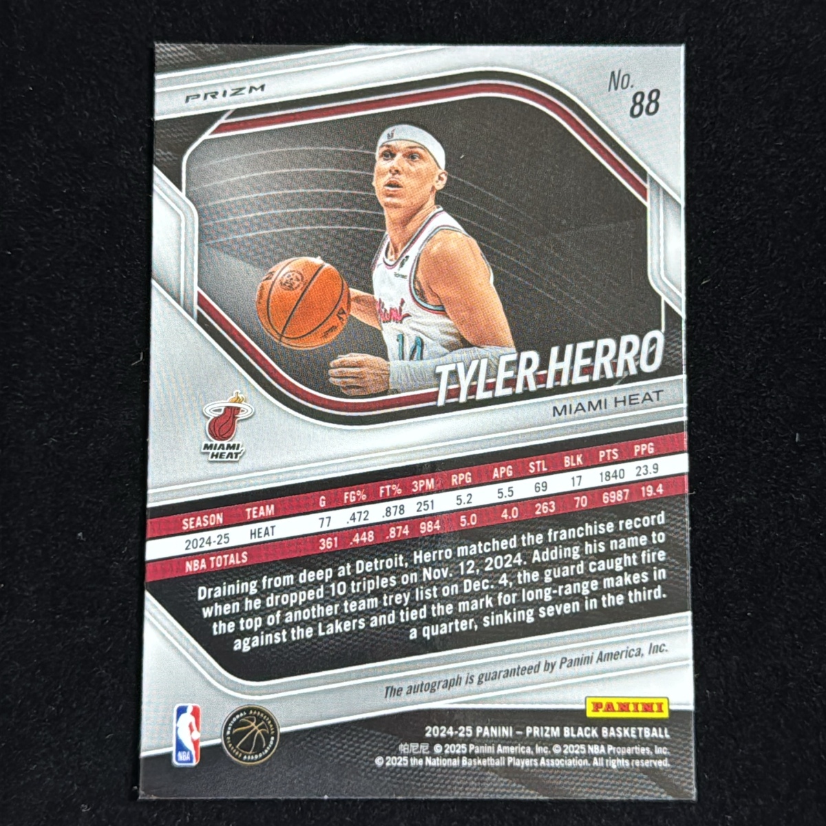 Tyler Herro Thai la-* герой Panini Prizm Black 2024-25 Silver Autograph Auto автограф автограф нагрев Heat