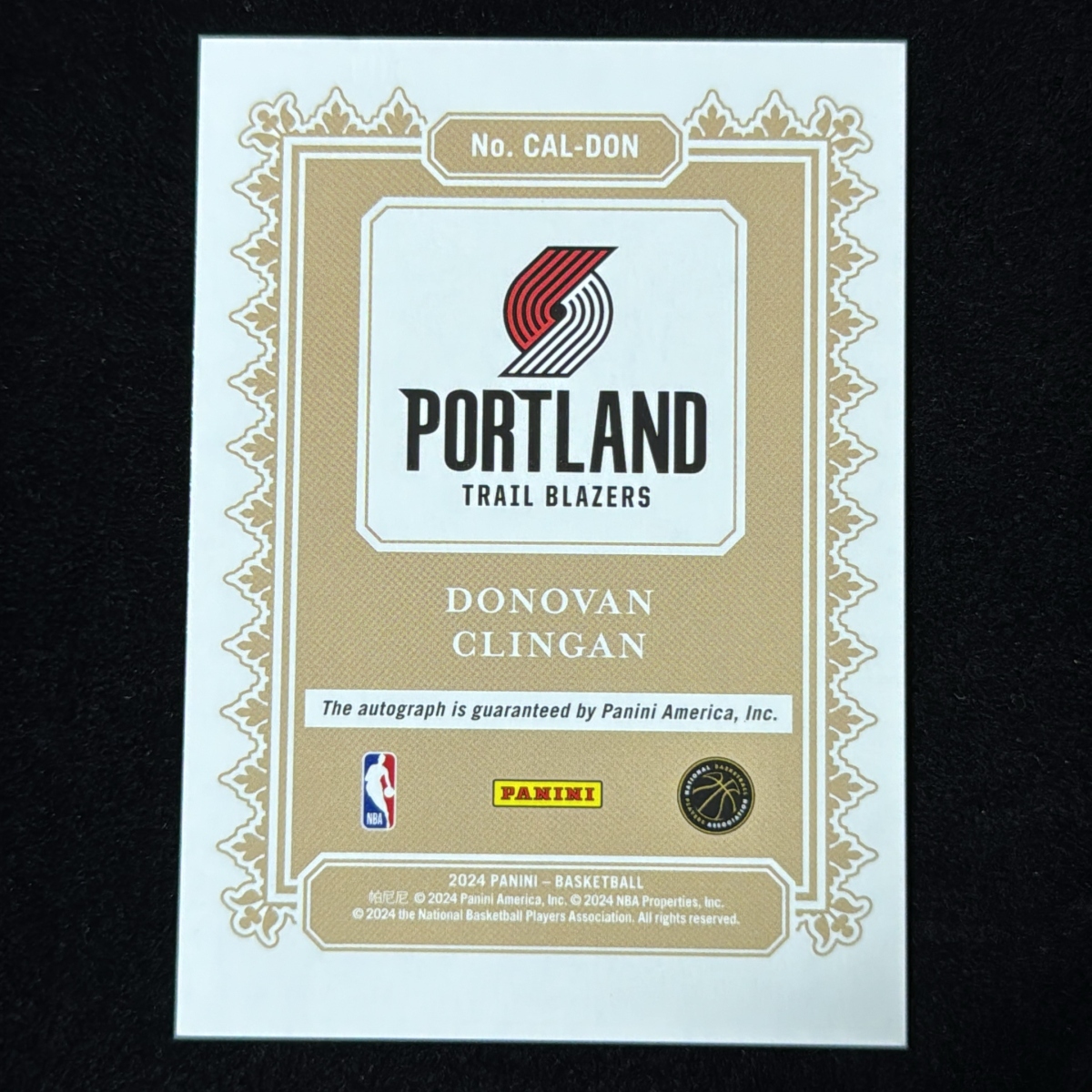 Donovan Clingandono van *k Lynn gun Panini Calligraphy 2024-25 RC Auto автограф автограф Trail Blazers Trail Blazer z