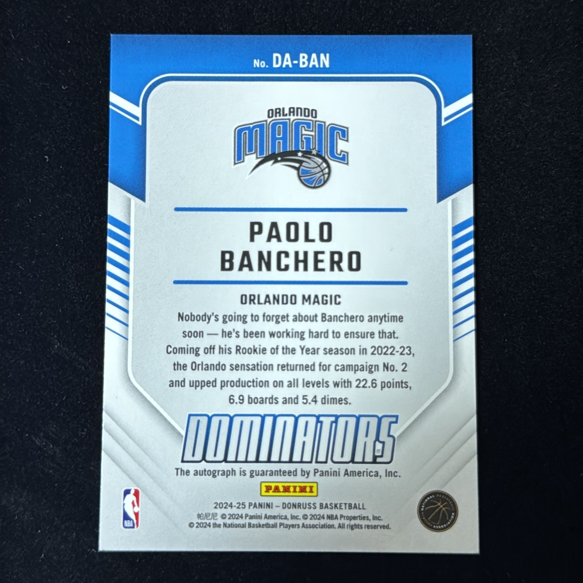 Paolo Banchero Pao ro* van keroPanini Donruss Dominators 2024-25 /99 Auto автограф автограф Magic Magic 