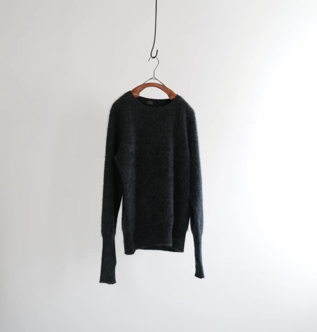 即完売 別注 MAATEE&SONS Cashmere 強強圧縮 Crew Boat Sweater size 2《マーティーアンドサンズ》BLACK × HEATHER GRAY_画像3