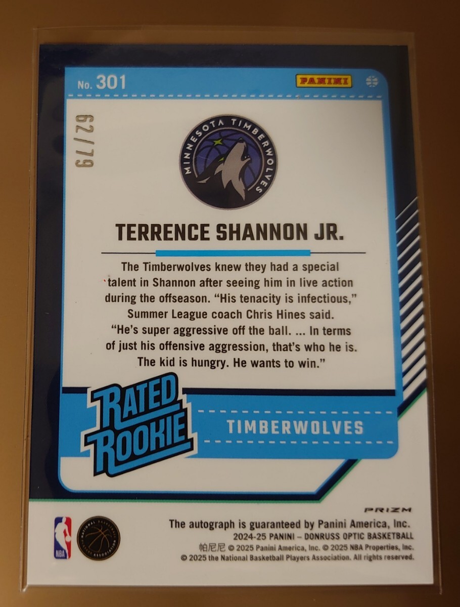2024-25 Panini Donruss Optic Basketball NBA Rated Rookies Signatures Pink Velocity /79 Terrence Shannon Jr. Minnesota Timberwolves_画像2