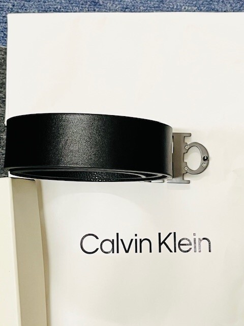 11-33 未使用 Calvin Klein カルバンクライン リバーシブル レザー ベルト ブラック サイズ85 メンズ_画像3