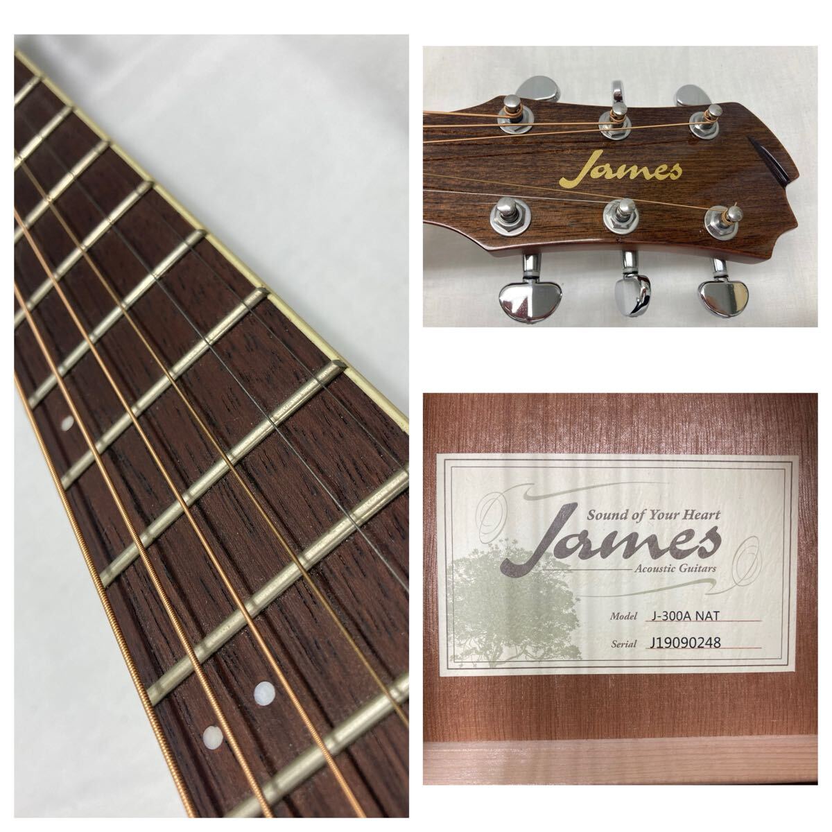 [美品]James ジェームス アコースティックギター アコギ J-300A NAT 島村楽器オリジナル ピック/カポ/マイクチューナー/クリップチューナー_画像8
