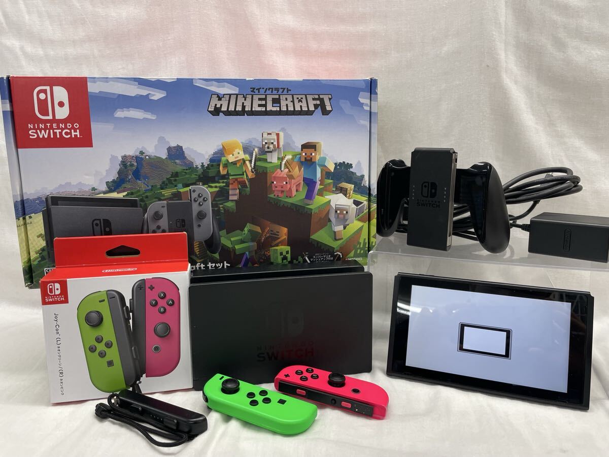 【通電初期化済み】Nintendo Switch HAC-001 ニンテンドースイッチ 任天堂 スイッチ ネオングリーン ネオンピンク セット 箱付_画像1