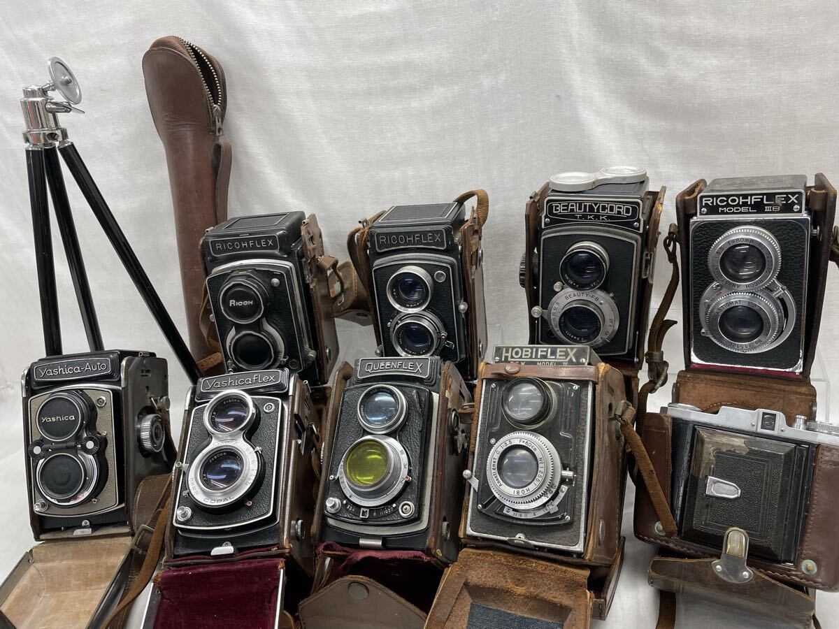 二眼レフ フィルムカメラ 9点 まとめ【ジャンク扱い】RICO YASHICAFLEX HOBI QUEEN Zenobia スプリングカメラ パーツ取り flex レトロ 稀少_画像1