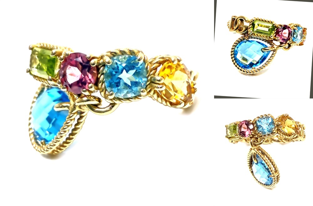  редкий редкость прекрасный товар Dolce & Gabbana K18 YG легкий Rainbow мульти- jem кольцо Drop si tyrint pa-z турмалин 