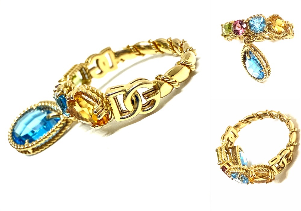  редкий редкость прекрасный товар Dolce & Gabbana K18 YG легкий Rainbow мульти- jem кольцо Drop si tyrint pa-z турмалин 