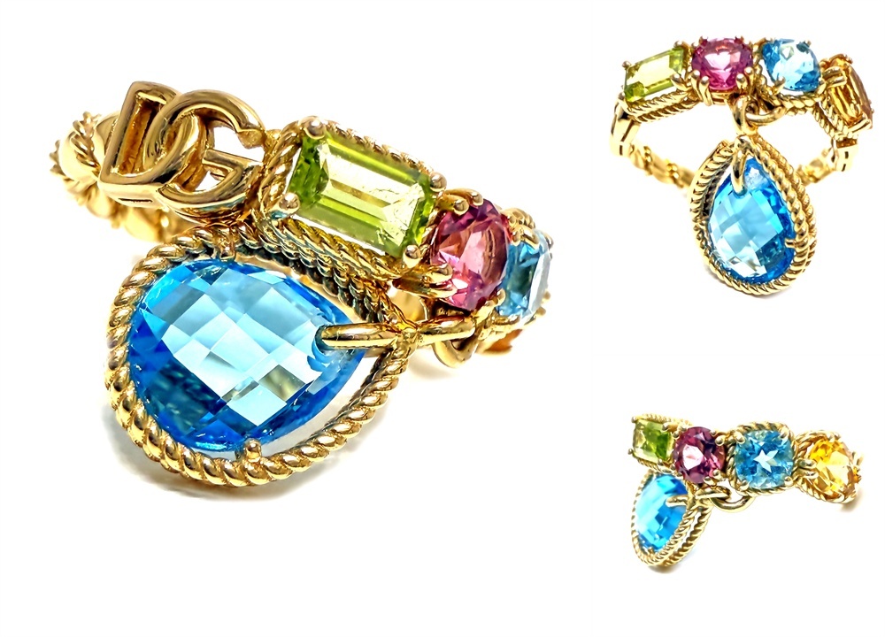  редкий редкость прекрасный товар Dolce & Gabbana K18 YG легкий Rainbow мульти- jem кольцо Drop si tyrint pa-z турмалин 