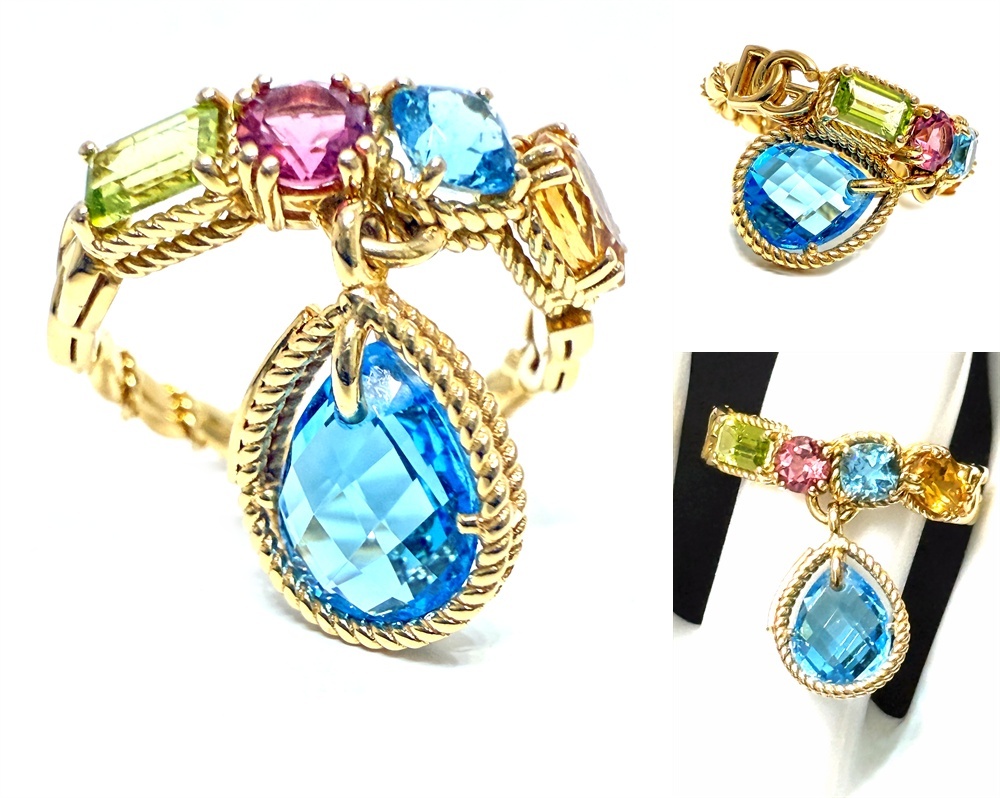  редкий редкость прекрасный товар Dolce & Gabbana K18 YG легкий Rainbow мульти- jem кольцо Drop si tyrint pa-z турмалин 