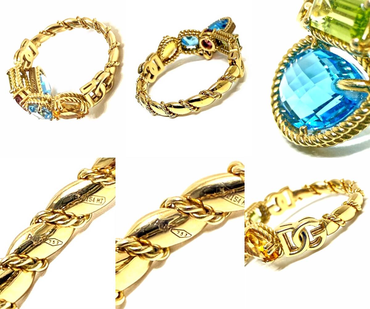  редкий редкость прекрасный товар Dolce & Gabbana K18 YG легкий Rainbow мульти- jem кольцо Drop si tyrint pa-z турмалин 