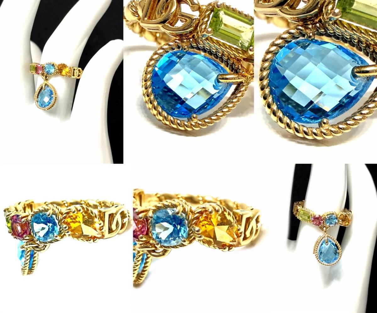  редкий редкость прекрасный товар Dolce & Gabbana K18 YG легкий Rainbow мульти- jem кольцо Drop si tyrint pa-z турмалин 