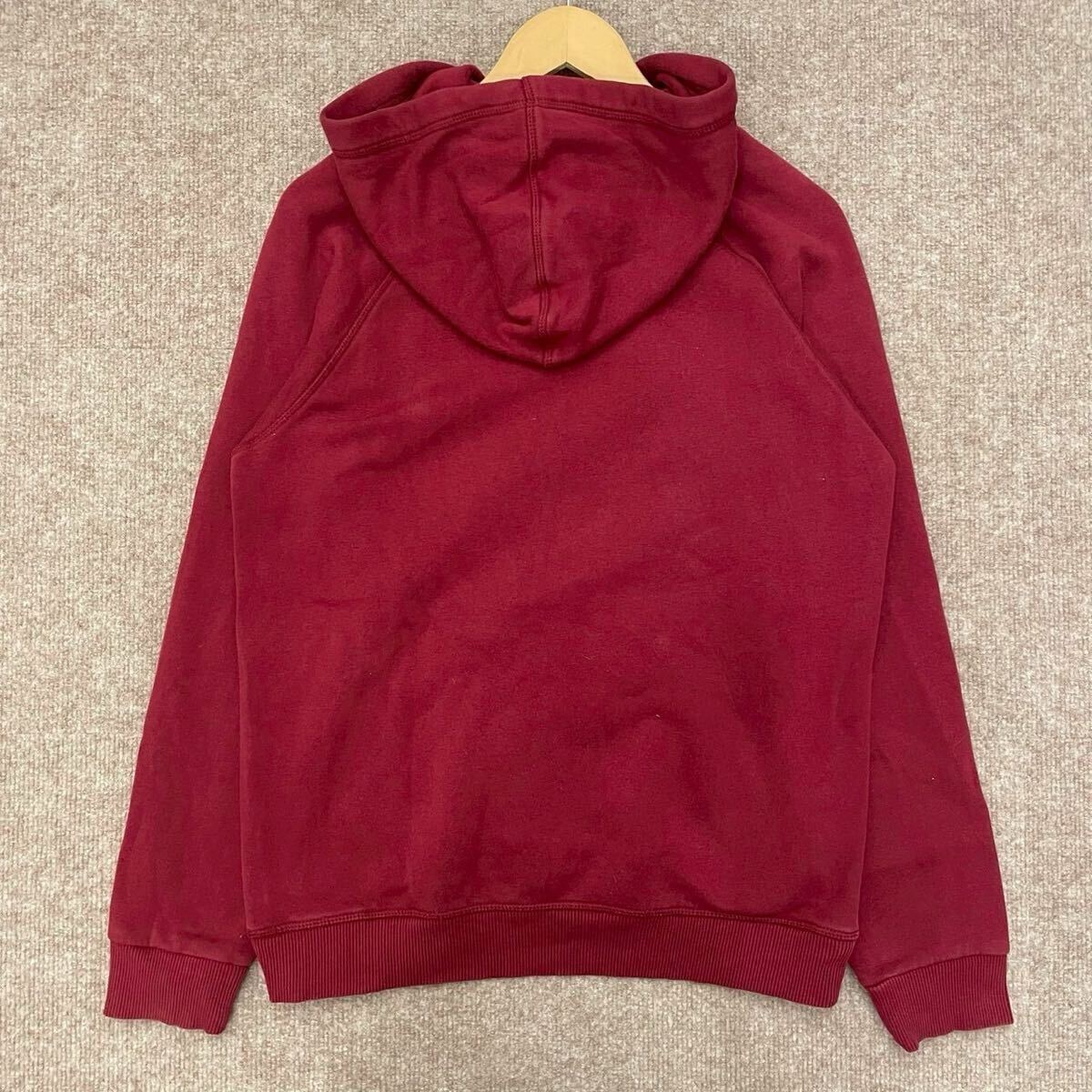 【S6947】 adidas アディダス パーカー プルオーバー サイズL レッド 赤 フロントプリント フロントロゴ トレフォイル レディース トップス_画像3