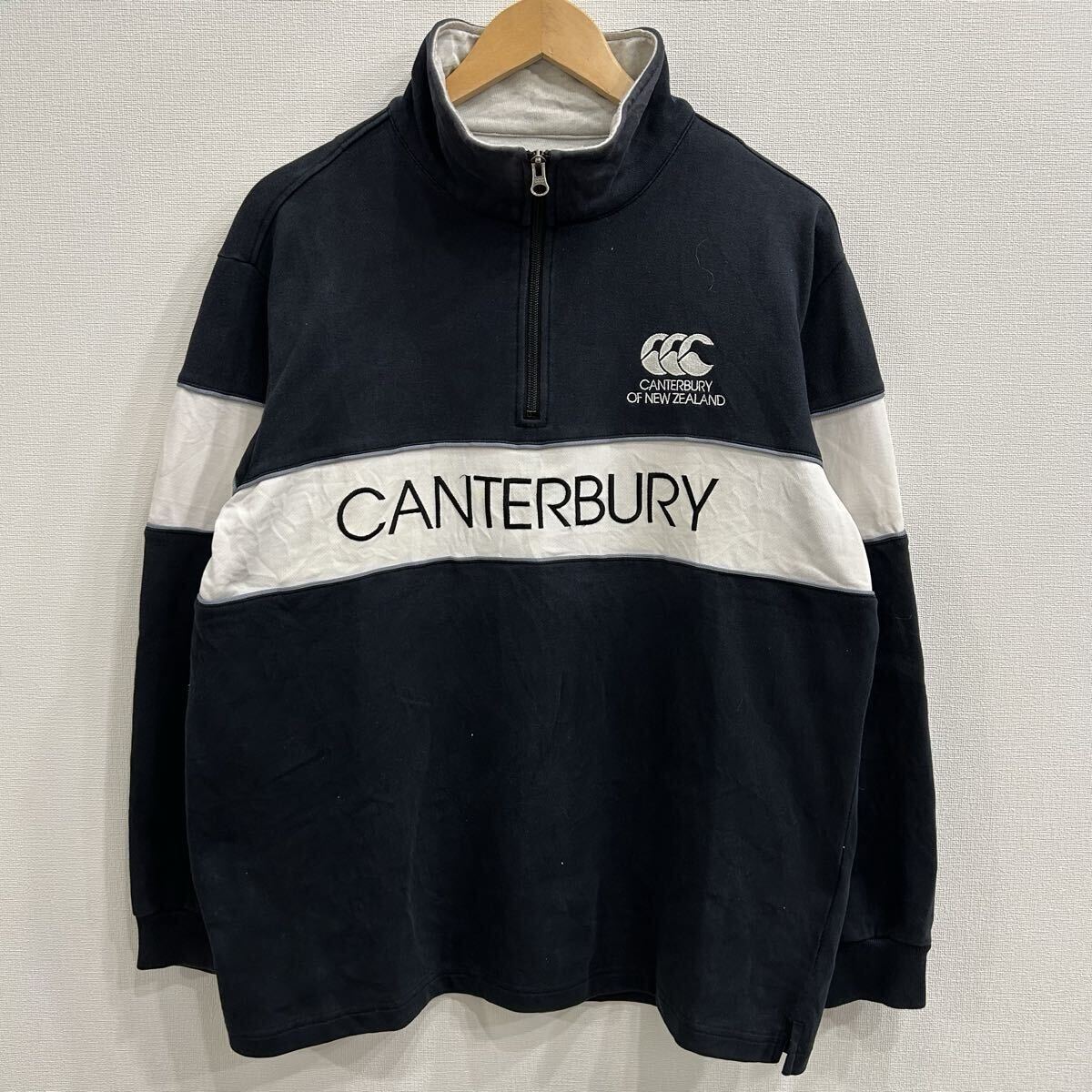 【S7102】 CANTERBURY カンタベリー スウェット トレーナー ハーフジップ サイズL ブラック 黒 刺繍ロゴ 胸ロゴ メンズ トップス 最落なし_画像2